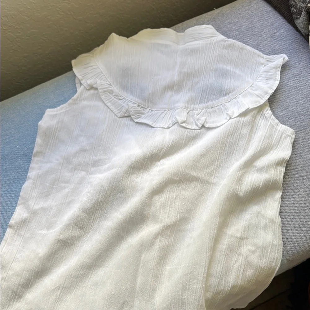 Cream Sleeveless Ruffled Blouse with Bib Collar - Picture 2 of 2